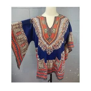 Vtg 1960s 70s Dashiki Angel Wing Sleeve Cotton Tribal Large XL Gender Neutral
